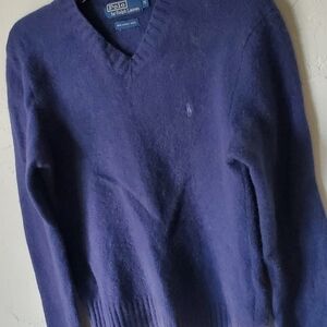 Polo by Ralph Lauren Y2K Men's Navy Blue Sweater 100% Lambs Wool